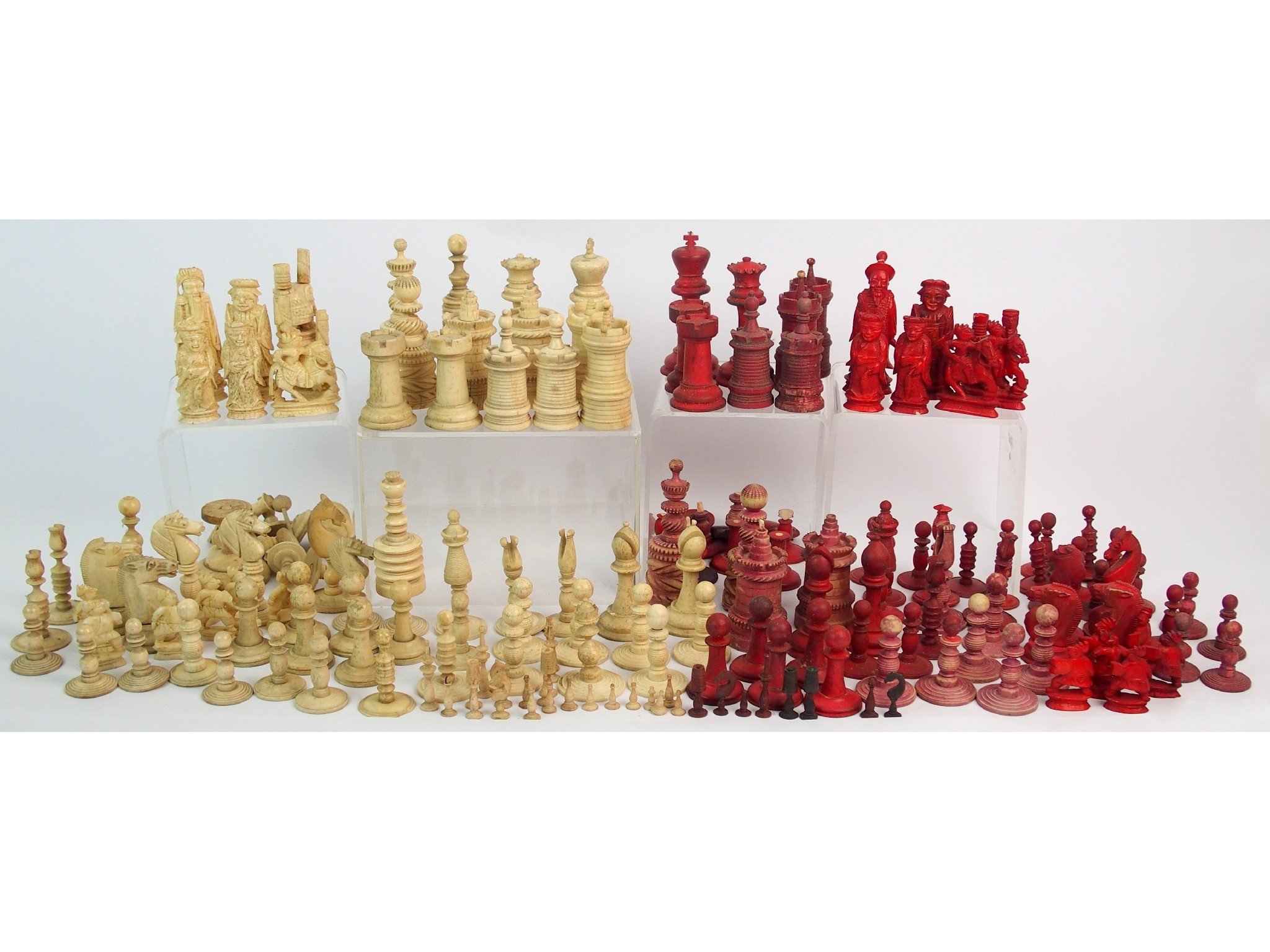 Appraisal: A quantity of Chinese export composite bone chess sets some