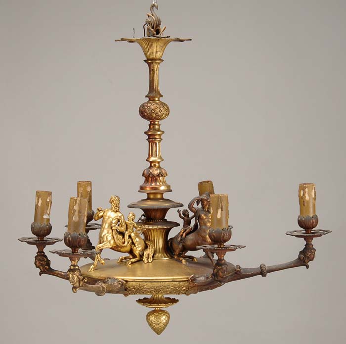 Appraisal: OUTSTANDING GILT BRONZE SIX BRANCH CHANDELIER Chandelier is impress signed