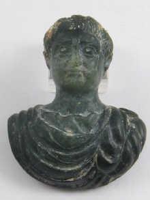 Appraisal: The head of a Roman emperor carved in a green