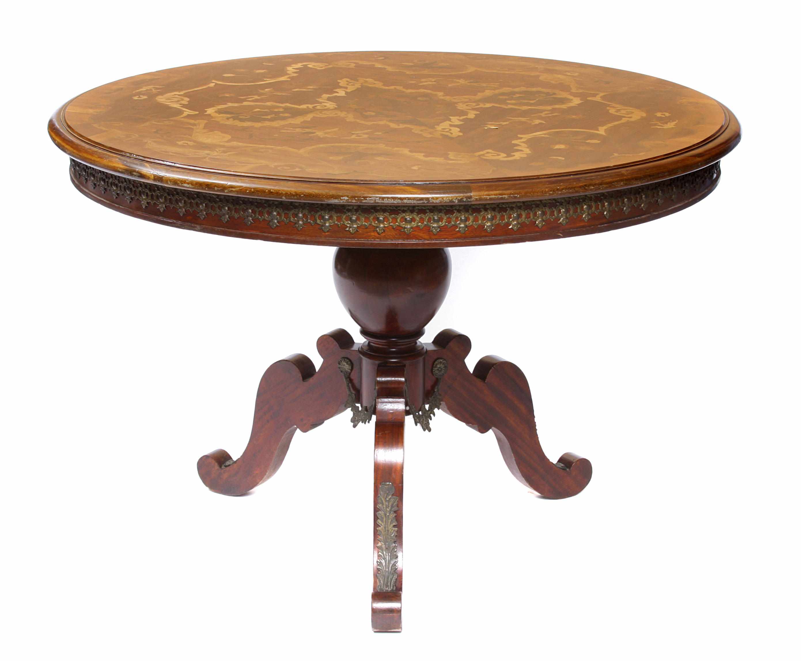 Appraisal: A Louis XVI style bronze mounted marquetry center table height