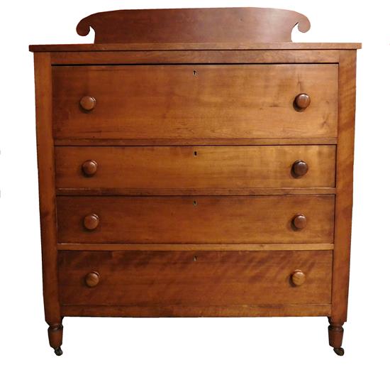 Appraisal: Early th C American Sheraton four-drawer chest scroll shaped back