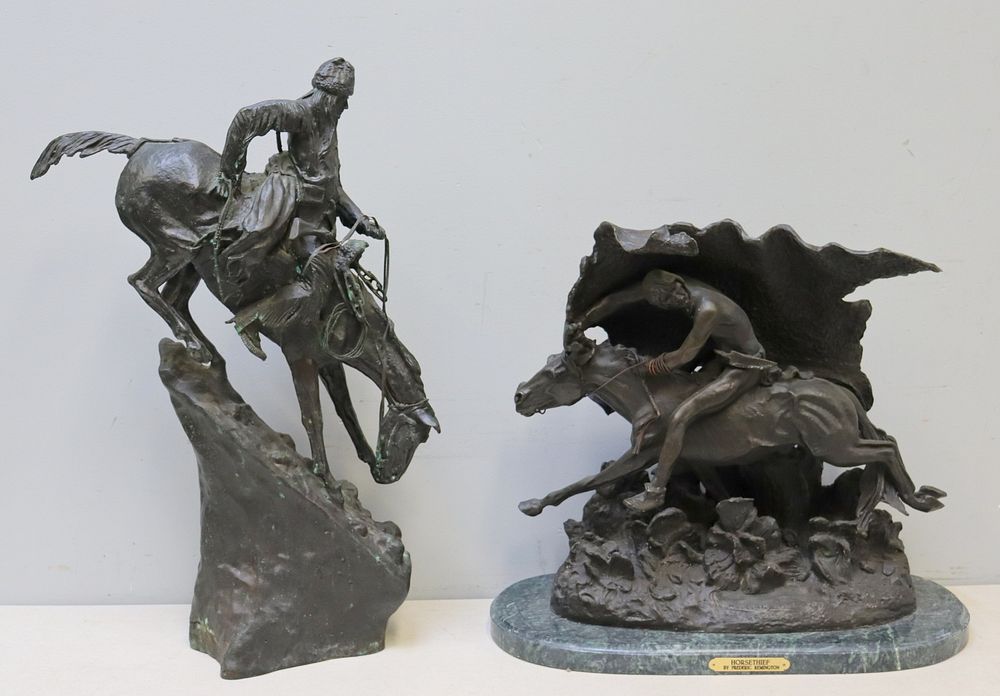 Appraisal: After Remington Bronze Sculptures Both signed on the bases and