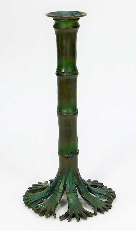 Appraisal: Tiffany Studios Bronze Bamboo Candlestick United States Early th Century