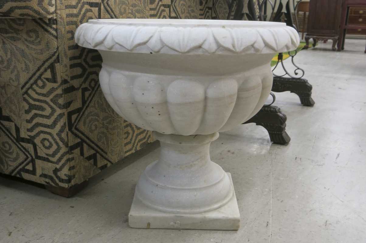 Appraisal: WHITE MARBLE GARDEN PLANTER round bowl with gadrooned sides and