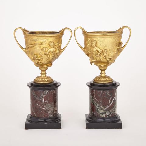 Appraisal: Pair of French Neoclassical Gilt Bronze Mantle Urns th century