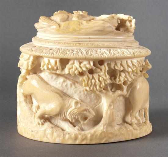 Appraisal: Continental carved ivory box th century lid with relief decoration