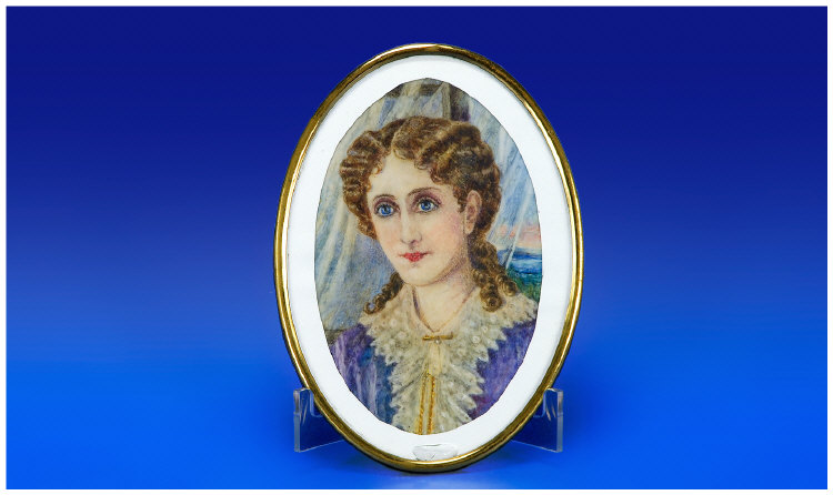 Appraisal: Small Watercolour Portrait of a s lady with ringlet hair