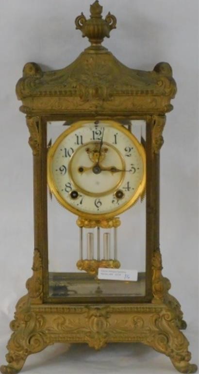 Appraisal: ANSONIA BRASS AND GLASS REGULATOR CLOCK CA Has a porcelain