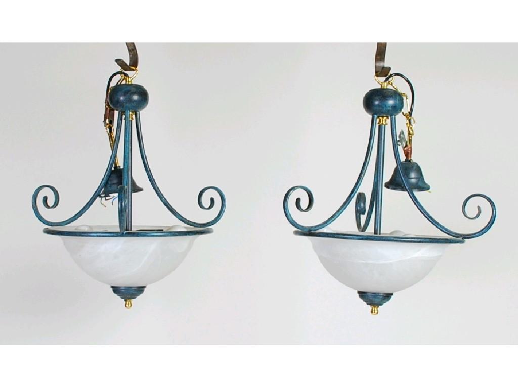 Appraisal: SET OF THREE MODERN METAL AND FROSTED GLASS CEILING LIGHTS