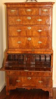 Appraisal: QUEEN ANNE BURL WALNUT CHEST-ON-CHEST C GEORGE II MAHOGANY CHEST-ON-CHEST