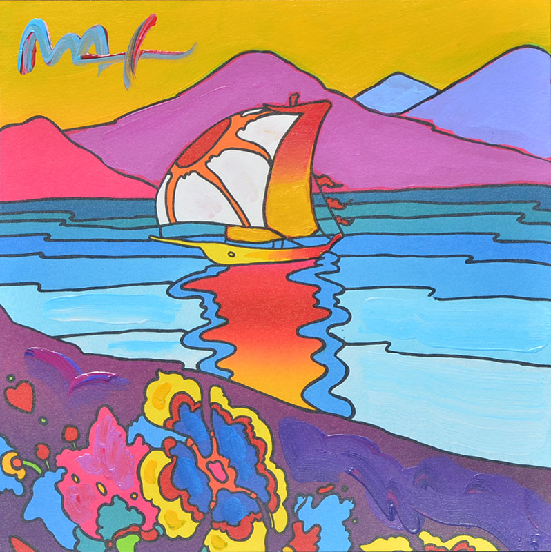 Appraisal: PETER MAX MIXED MEDIA ''SUNSET SAIL'' '' X '' signed