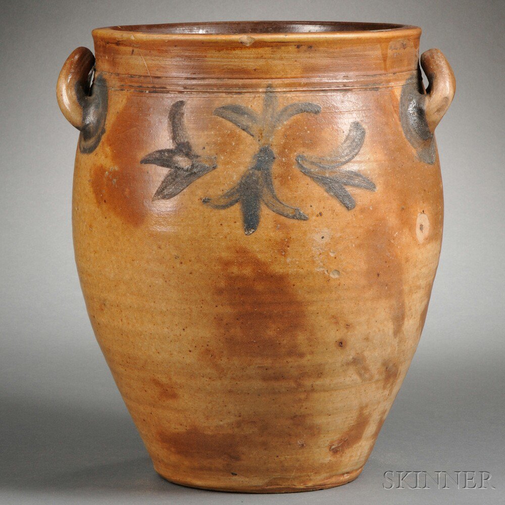 Appraisal: Cobalt-decorated Stoneware Wide-mouth Jar America early th century ovoid form