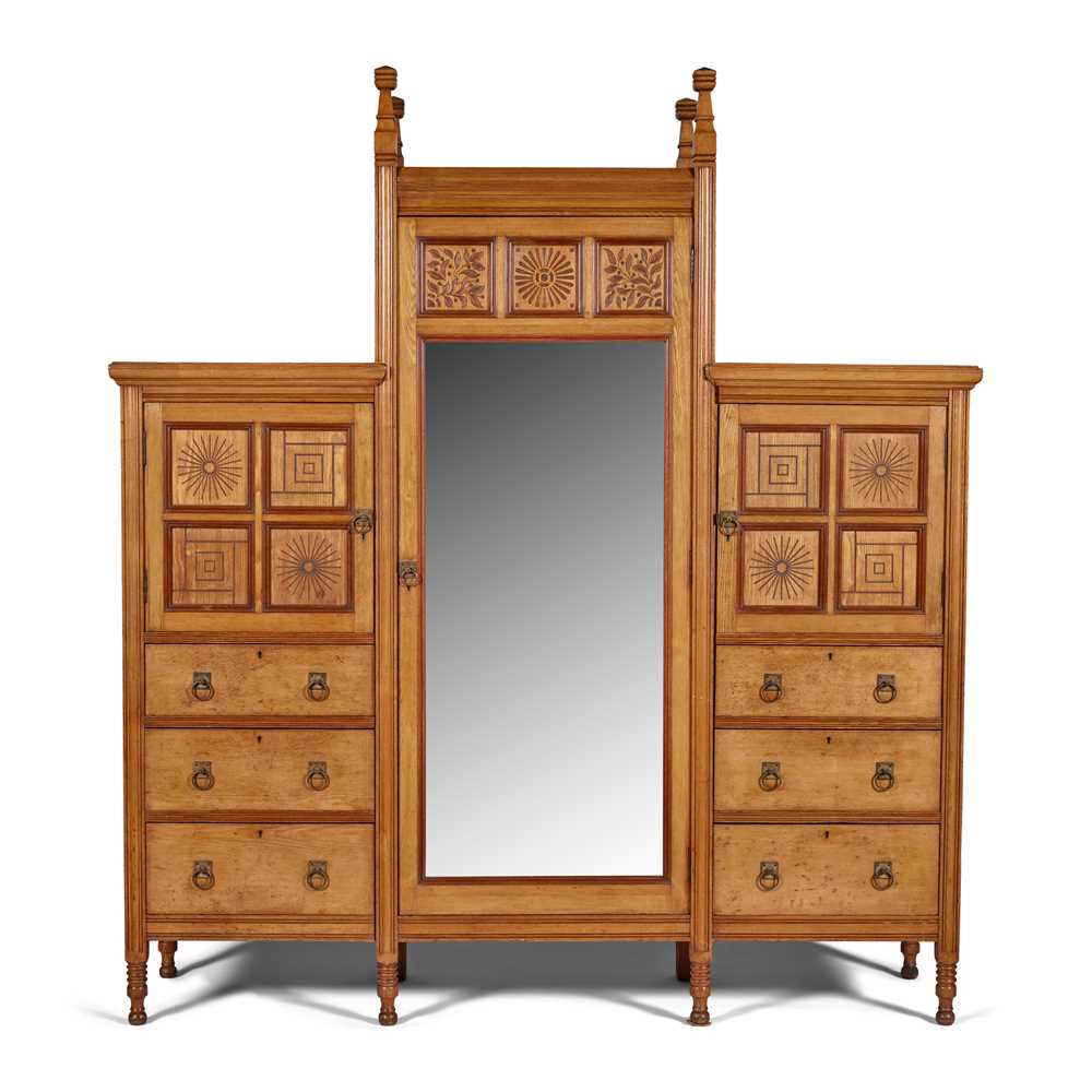 Appraisal: E W GODWIN - AESTHETIC MOVEMENT WARDROBE CIRCA ash inlaid