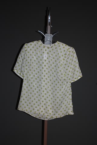 Appraisal: Andr Laug white with green polka dots short sleeve silk