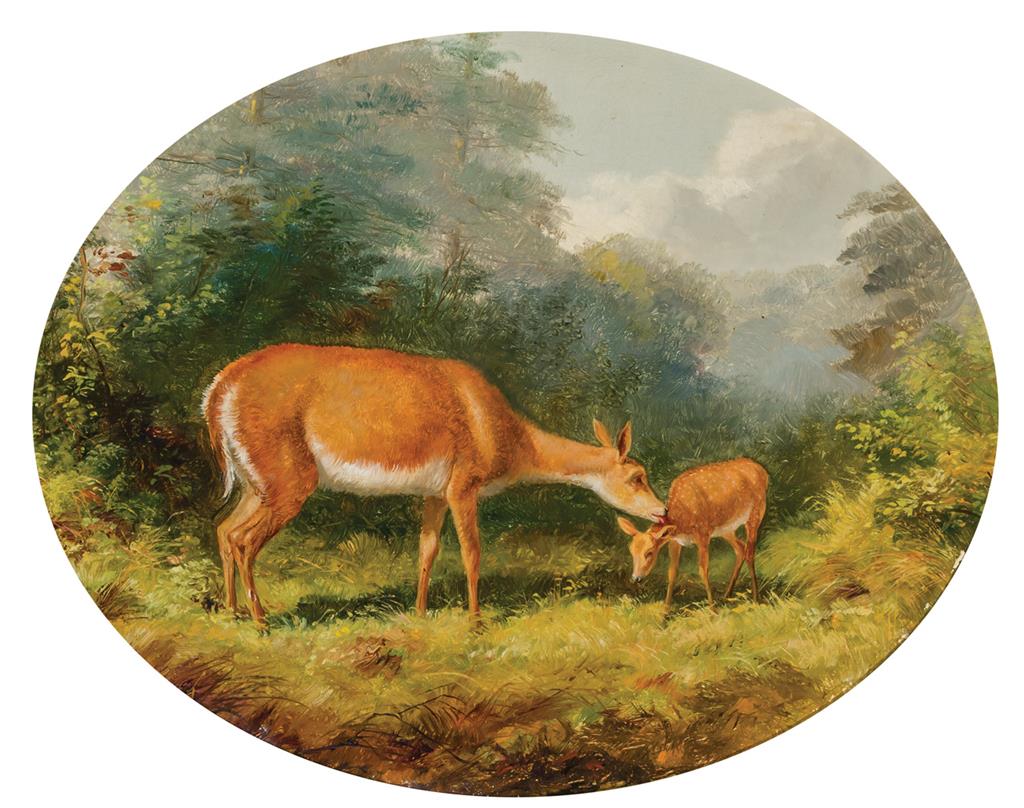 Appraisal: ARTHUR FITZWILLIAM TAIT American - Deer and Fawn oil on