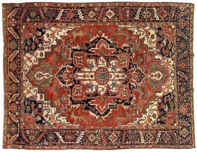 Appraisal: Karadja rug large ivory and blue central medallion on brick