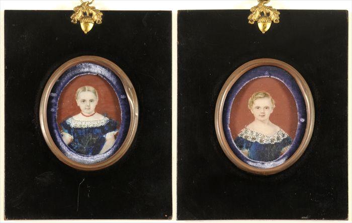 Appraisal: TWO PORTRAIT MINIATURES OF CHILDREN Gouache on ivory x in