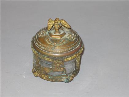 Appraisal: French Empire gilt metal and glass inkwell circa The cover