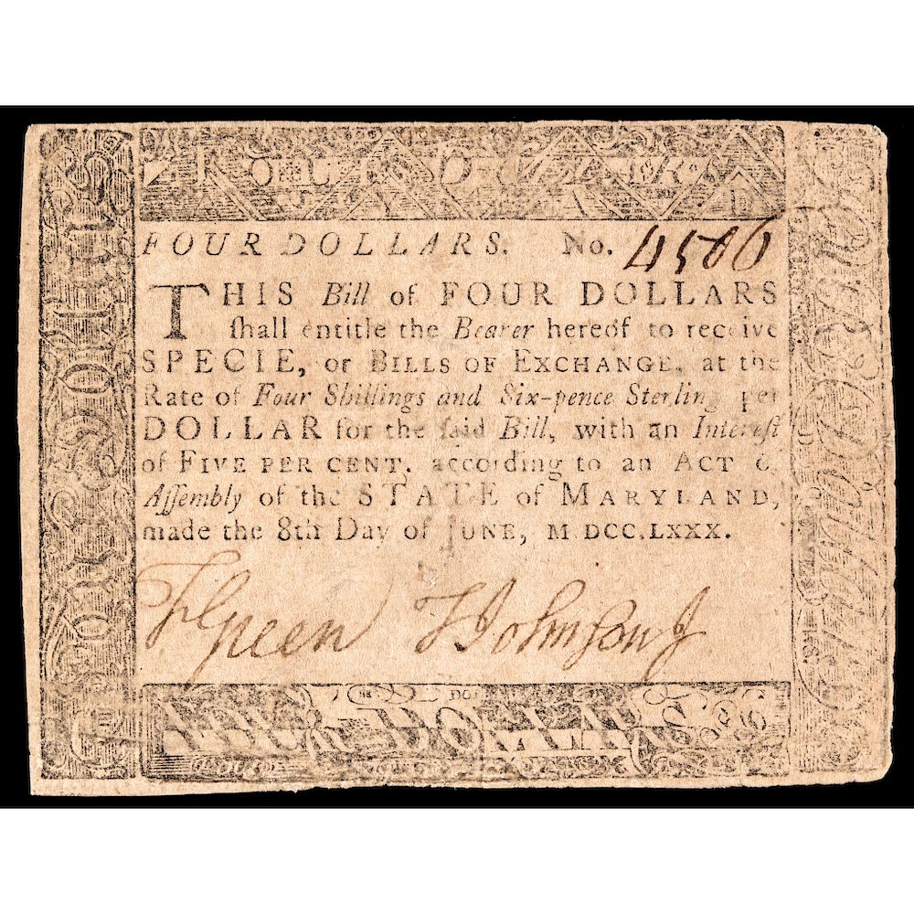 Appraisal: Colonial Currency Exceedingly Rare Maryland June BLACK MONEY Note Maryland