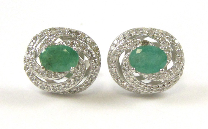 Appraisal: PAIR OF EMERALD AND DIAMOND EARRINGS each k white gold