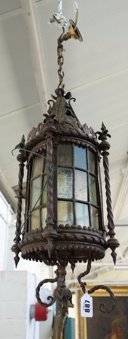 Appraisal: A bronze and patinated metal lantern late th century of