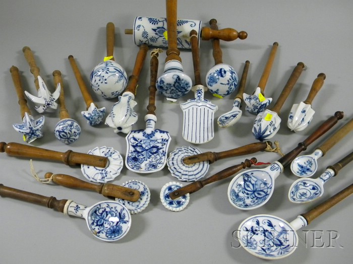 Appraisal: Twenty-four German Blue and White Meissen-type Decorated Porcelain Kitchen Utensils