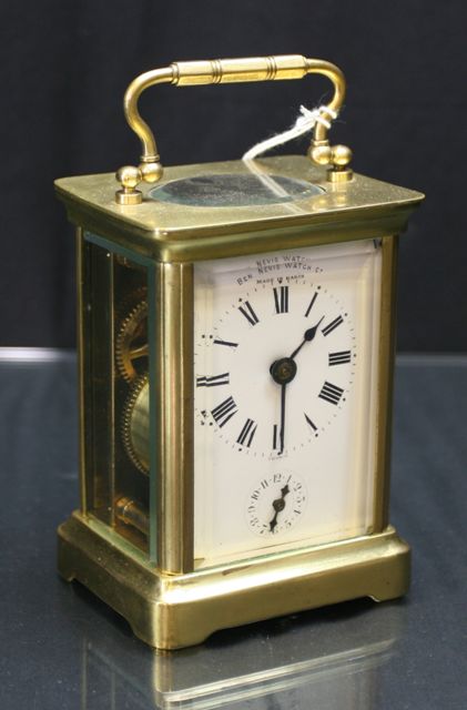 Appraisal: An English brass carriage clock