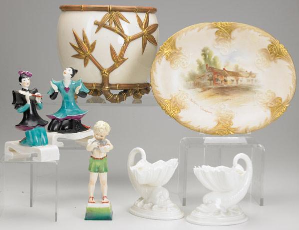 Appraisal: ROYAL WORCESTER Grouping of seven pieces includes jardiniere Shakespeare plate