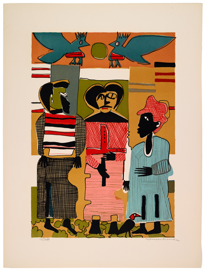 Appraisal: ROMARE BEARDEN - Firebirds Color lithograph x mm x inches