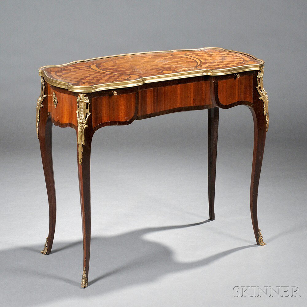 Appraisal: Louis XV-style Marquetry and Ormolu-mounted Writing Table late th early