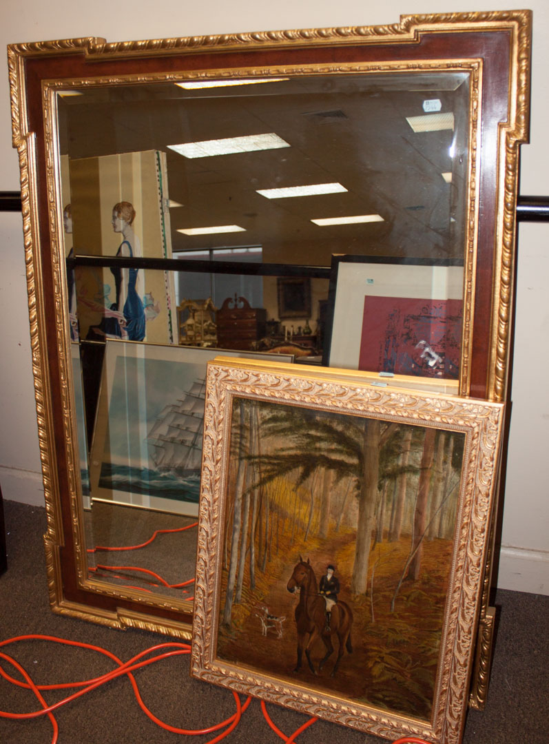 Appraisal: Gilt mirror and framed oil on canvas