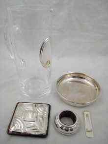 Appraisal: A mixed lot being a glass jug with silver plaque