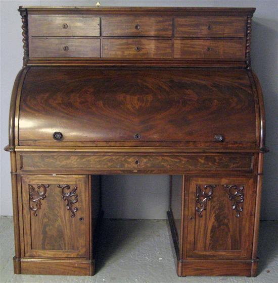 Appraisal: th century French mahogany roll top desk with six drawers