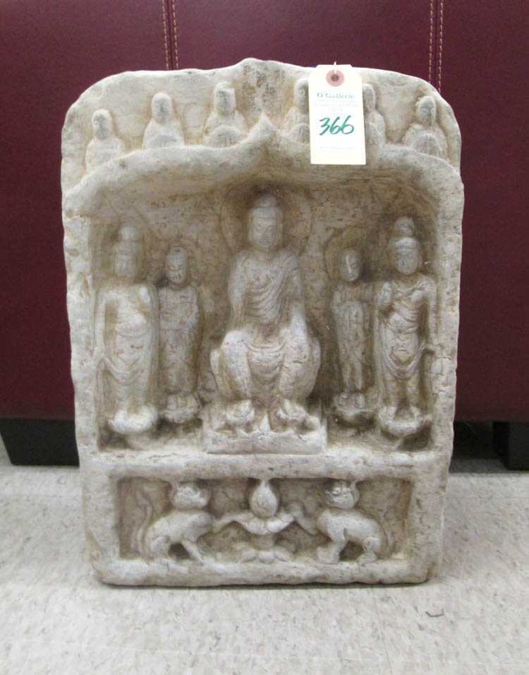 Appraisal: CHINESE BUDDHIST VOTIVE STONE STELE a rectangular tablet featuring a