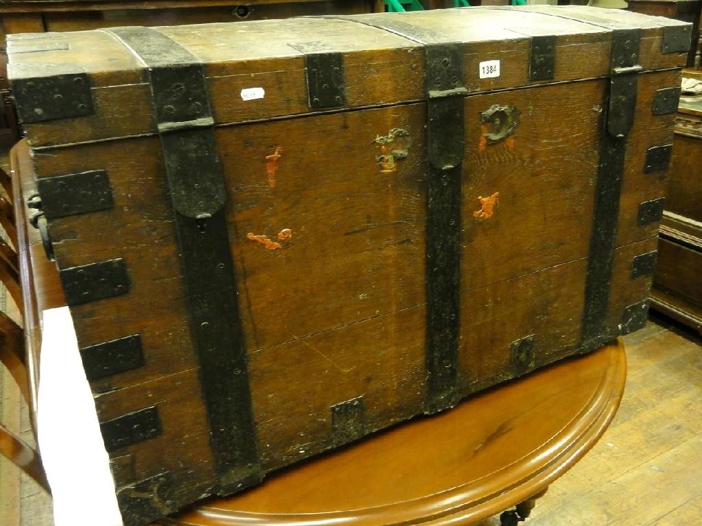 Appraisal: A th century oak and steel banded silver chest with