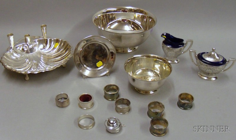 Appraisal: Group of Silver Plated Serving Items nine napkin rings plate