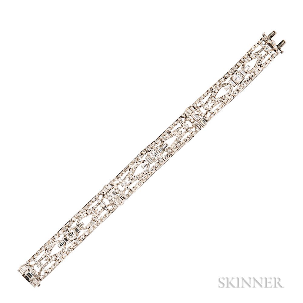 Appraisal: Art Deco Platinum and Diamond Bracelet Art Deco Platinum and