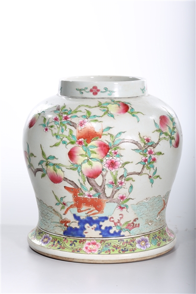 Appraisal: Chinese enameled porcelain jar depicting peaches birds and water with