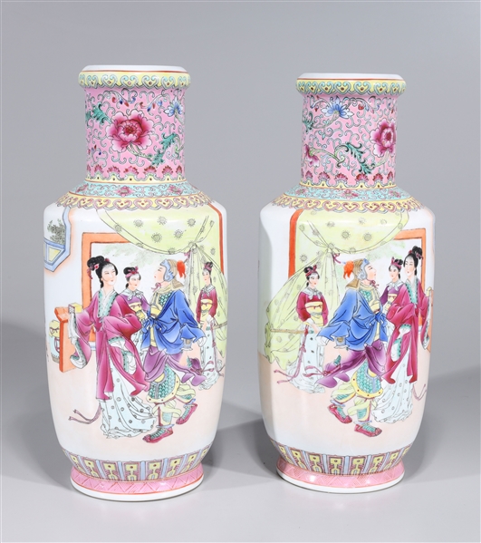 Appraisal: Pair of Chinese famille rose enameled porcelain vases with six-character