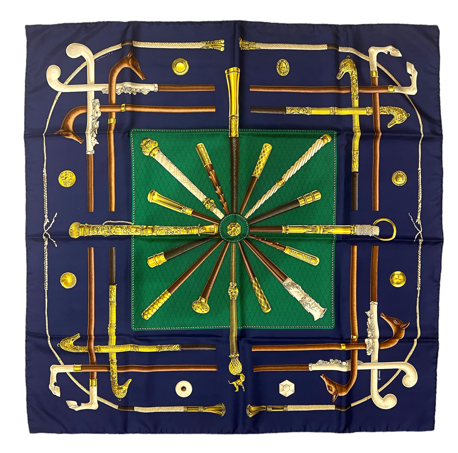 Appraisal: Hermes Blue Cannes et Pommeaux Silk ScarfSize x Scarf is