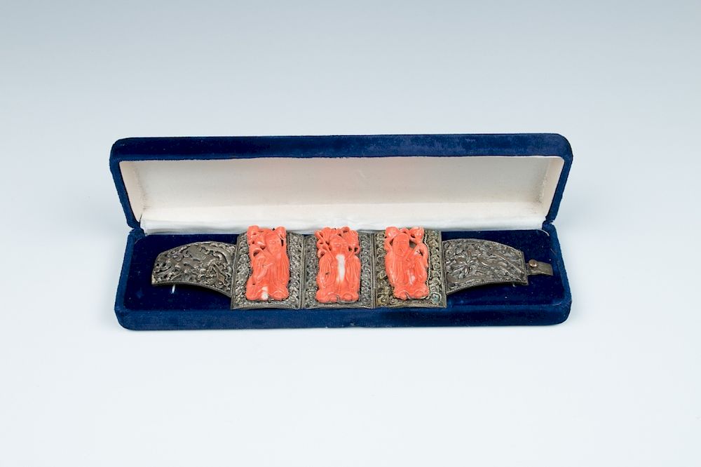 Appraisal: SILVER CORAL 'DAOIST IMMORTAL' BRACELET TH C The bracelet comprising