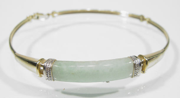 Appraisal: ct gold jade and diamond bangle