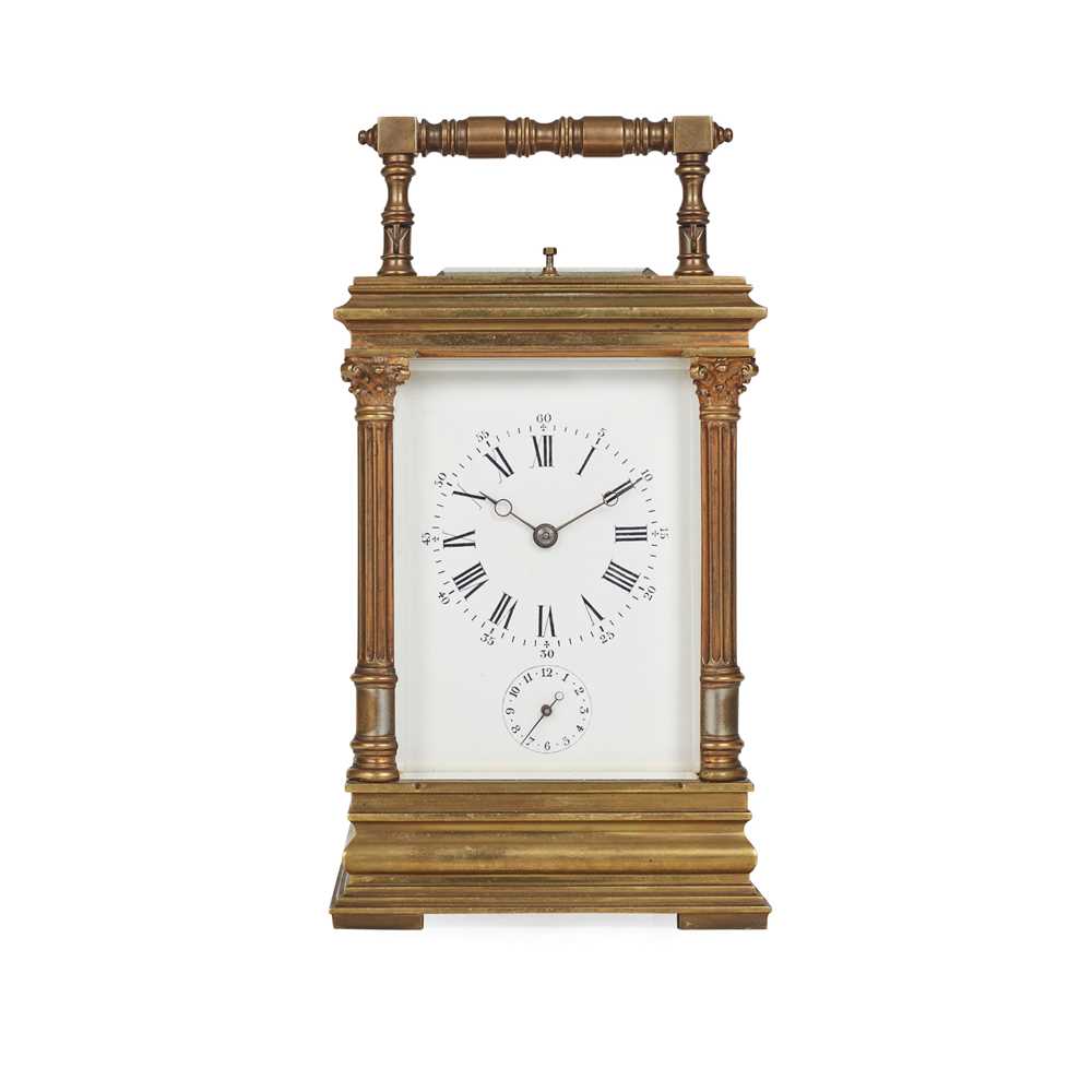 Appraisal: FRENCH BRASS REPEATER CARRIAGE CLOCK LATE TH EARLY TH CENTURY