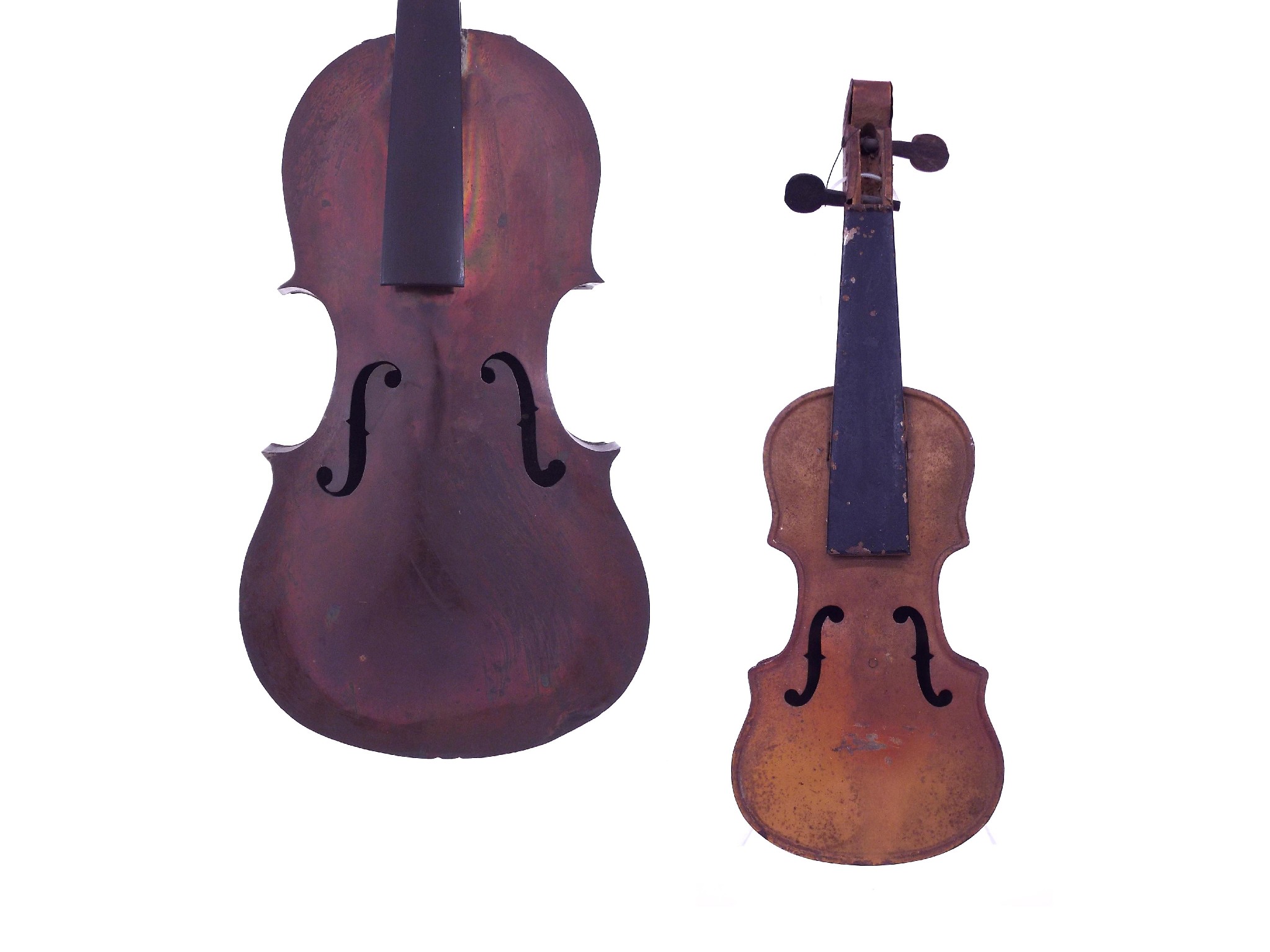 Appraisal: Interesting copper bodied full size violin with wooden neck and