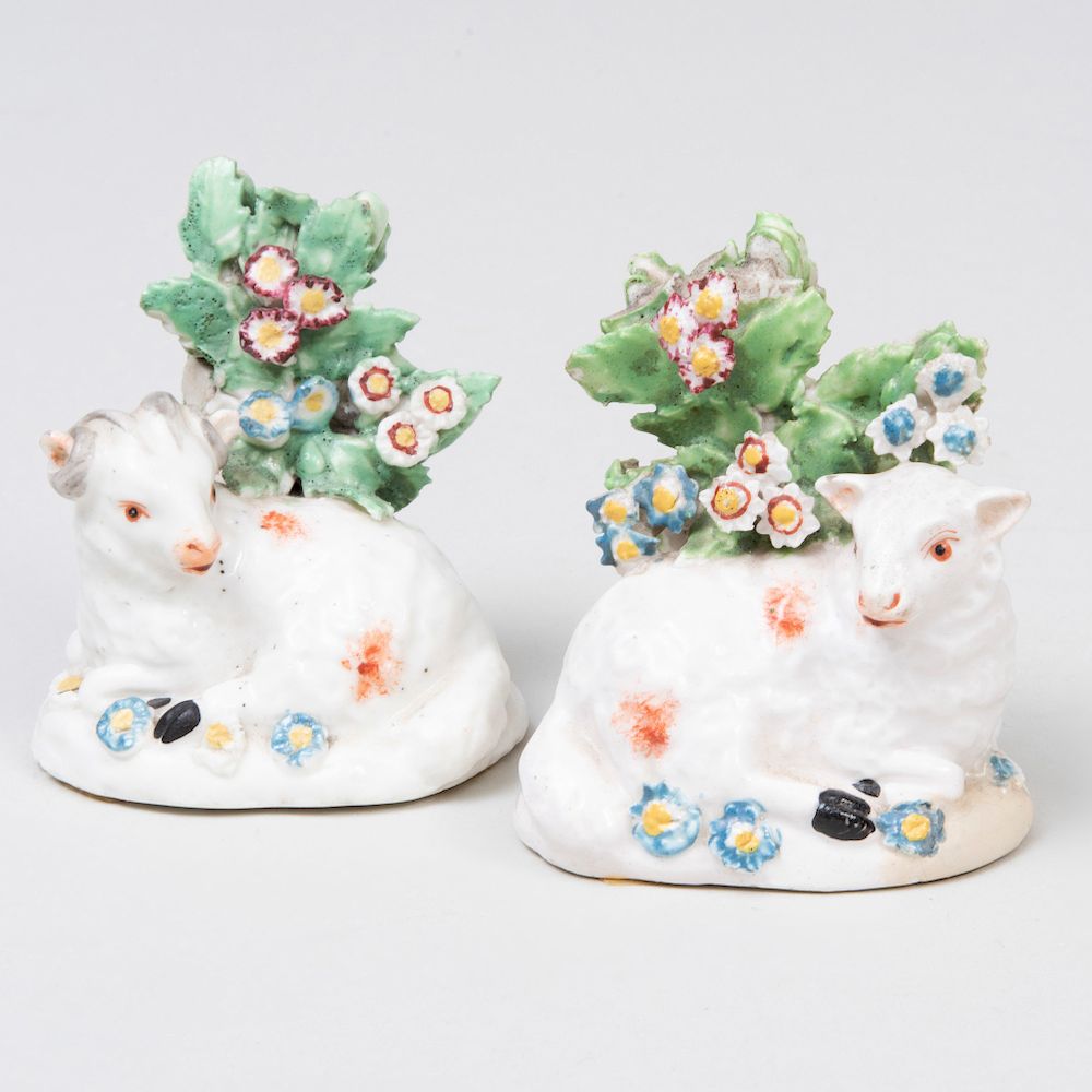 Appraisal: Pair of Derby Porcelain Bocage Models of a Ram and