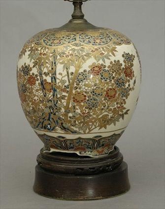 Appraisal: Japanese Satsuma Jar Mounted as a Lamp Vase in x