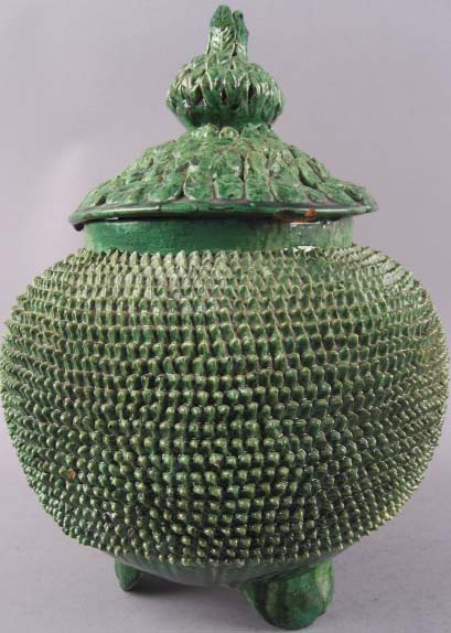 Appraisal: A Very Early Chinese Redware Lidded Vessel green glazed with