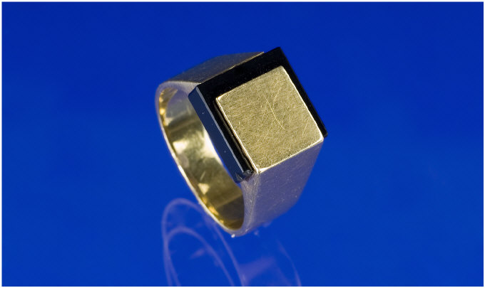 Appraisal: Gentleman's ct Gold Square Faced Ring with Black Glass Insert