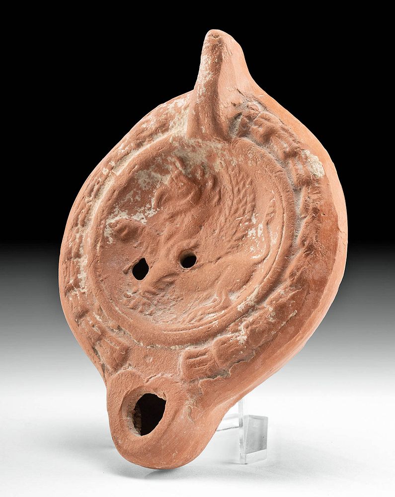 Appraisal: Roman Terracotta Oil Lamp with Griffin Rome Imperial ca st