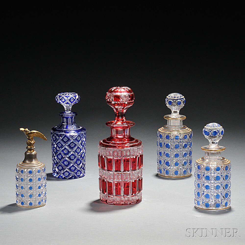 Appraisal: Five Cut Glass Colognes late th early th century all